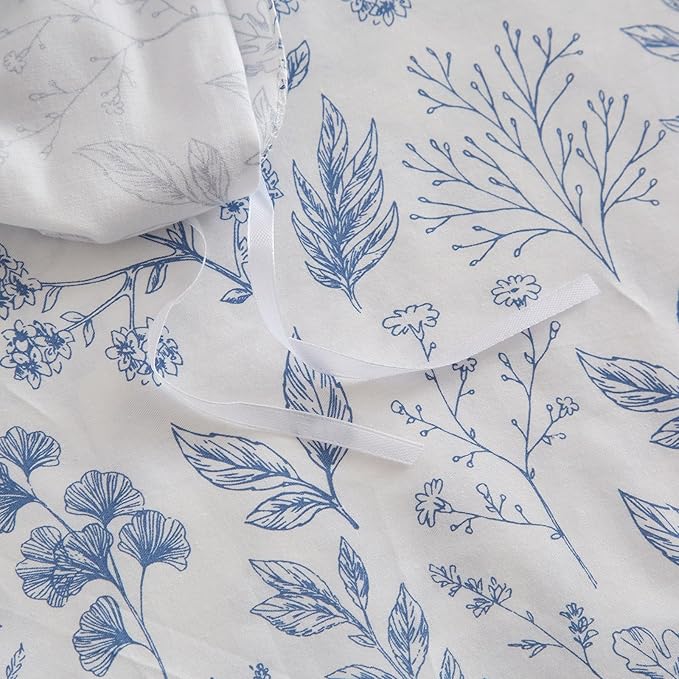 EAVD Chic Fresh Blue Floral Duvet Cover Twin White Soft 100% Cotton Garden Aesthetic Floral Bedding Set with 2 Pillowcases Cottagecore Botanical Duvet Cover with Zipper Closure