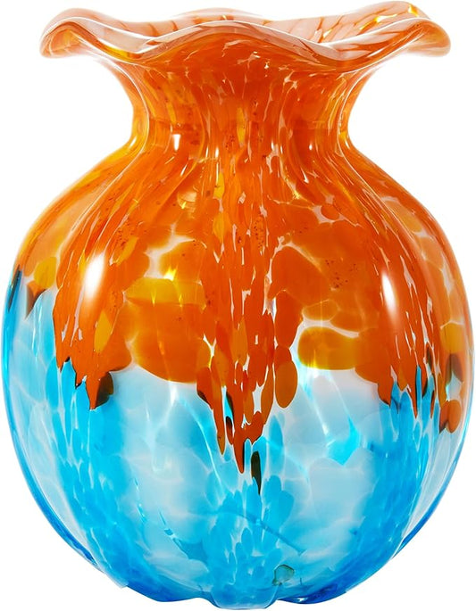 Luxury Lane Hand Blown Confetti Art Glass Bubble Bud Flower Vase for Home Decor 8 inch Tall Centerpiece Table Decoration