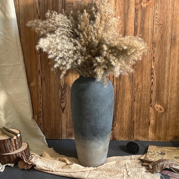 15 Inch Rustic Ceramic Vase, Black Flower Vase for Centerpieces, Farmhouse Decor for Living Room, Entryway & Kitchen, Vintage Pottery Vases for Wedding Gifts
