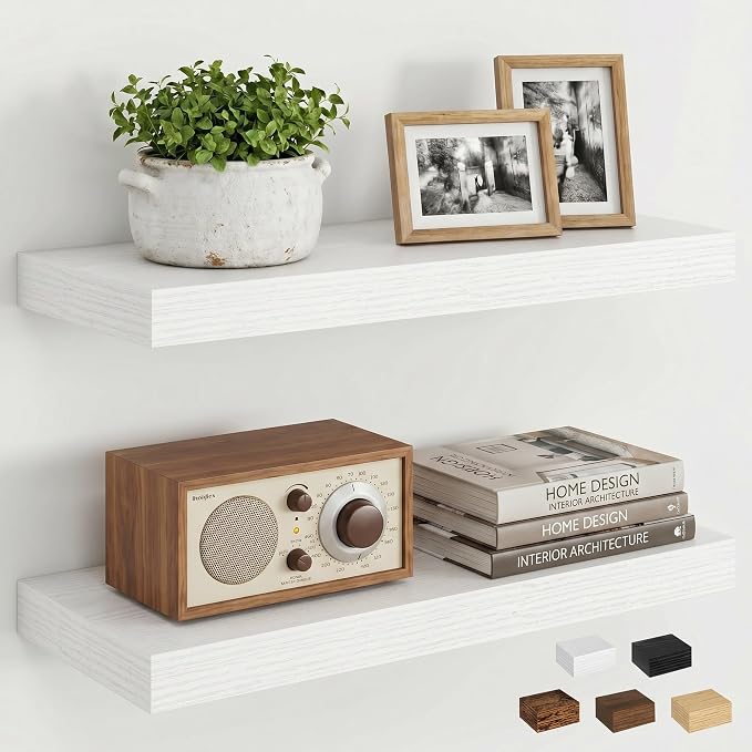 Dreamland 18" Floating Shelves, Rustic Wooden Black Wall Shelves for Bathroom|Bedroom|Kitchen, Deep Wall Mounted Book Shelf, Wood Storage Display Shelf for Home Decor, Set of 2