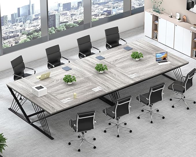 FOLUBAN 70.9" Industrial Computer Desk with Z-Shaped Legs, Modern Home Office Desk for 2 Person, Large Gaming Executive Workstation Study Table for Bedroom Writing, Light Grey