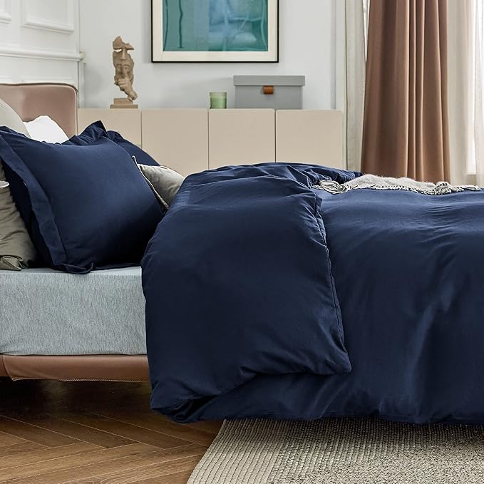 Bedsure Duvet Cover King Size - Soft Double Brushed Bedding Set for Kids & Adults, Zipper Closure, 3 Pieces, Includes 1 Duvet Cover (104"x90") & 2 Pillow Shams, NO Comforter, Navy Blue