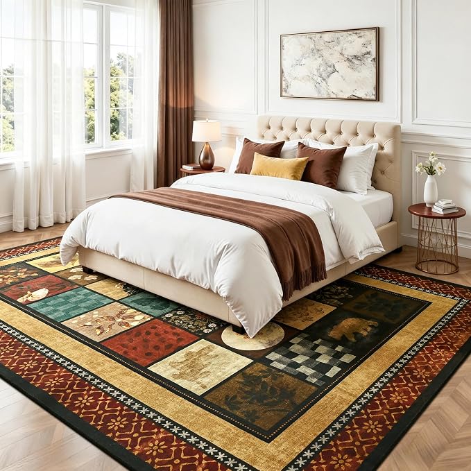 Tepook 5x7 Area Rugs for Living Room, Modern Large Geometric Rug for Bedroom, Washable Patchwork Rug Indoor Non Slip Throw Carpets for Dining Room Office Farmhouse Home Decor, Colorful