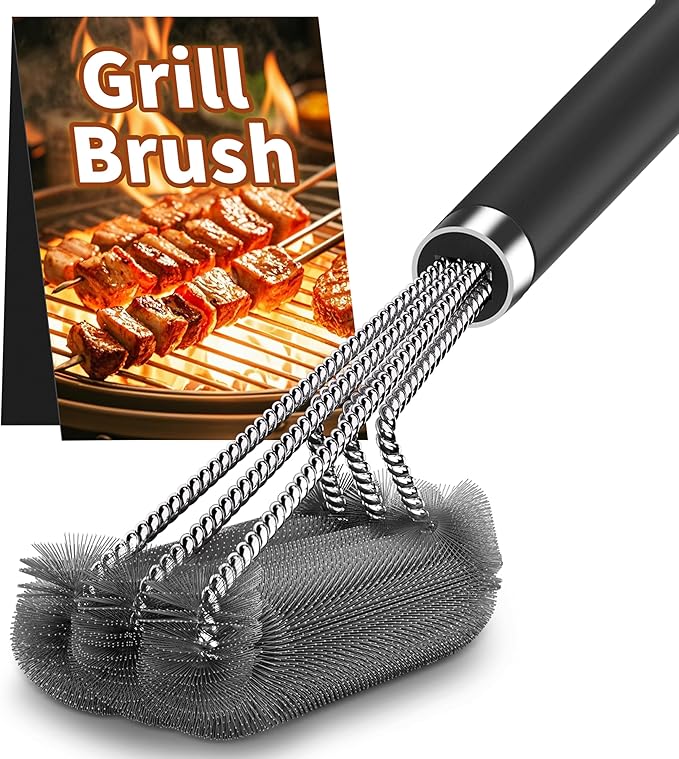 PePeng BBQ Grill Cleaning Brush, Heavy Duty Grill Cleaning Brush for Outdoor Grill, 3-Branch Stainless Steel Bristles Cleaner for Easier and Effective Clean, BBQ Tools for Gas/Charcoal Grilling Grates