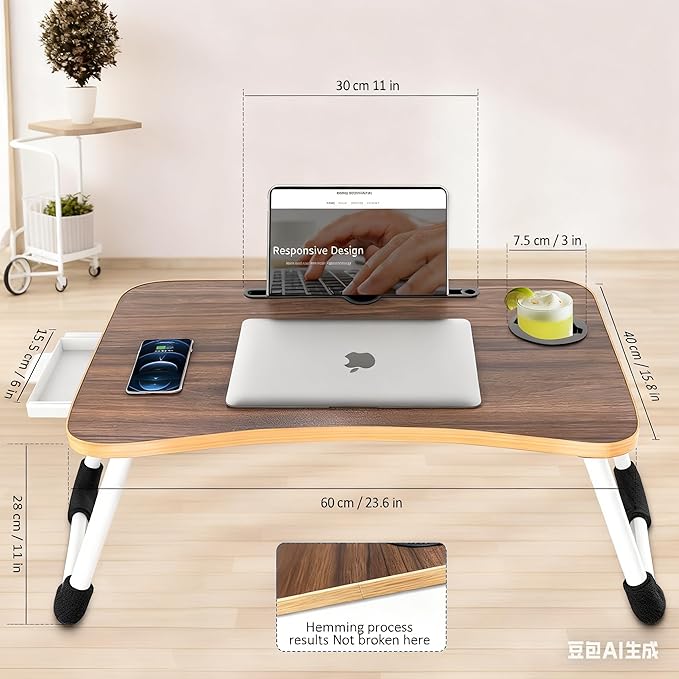 Fayquaze Portable Foldable Laptop Bed Desk with Storage Drawer and Cup Holder - Lap Desk Laptop Stand Tray Table for Eating, Reading and Working