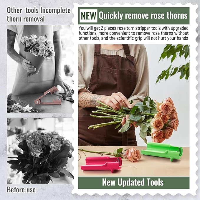 Lasnten 2 Pcs Rose Thorn Stripper Tool Thorn Remover for Roses Leaf Stripper Tool Flower Stem Cleaner Cutter to Removal Leaf for Home Flower Shop Gardening Floral Arrangement (Green,Rose Red)