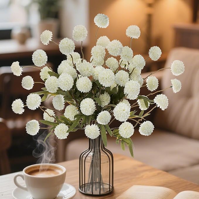 Fake Flowers Artificial Chrysanthemum Faux Mums Faux Flowers for Vase Fall Long Stems Flower Silk Flower for Indoor Home Decoration Kitchen Office Wedding Decoration（20.5In,10PCS,White）No Vase