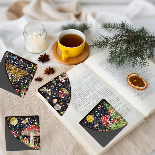 Sitsink Mystic Mushroom Bookmarks - 6 Pcs Diamond Art Kit with Boho Moth & Moon Phase Design