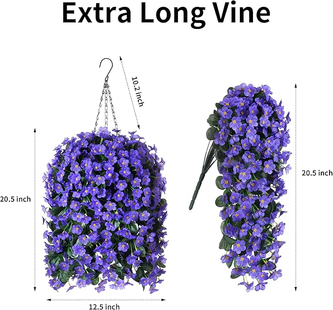 Artificial Fake Outdoor Hanging Flowers Plants Basket for Outside Porch Decoration, Fake Silk Purple Daisy Flower UV Resistant Look Real Orchid Traing Vines for Home Balcony Yard Patio Garden Decor