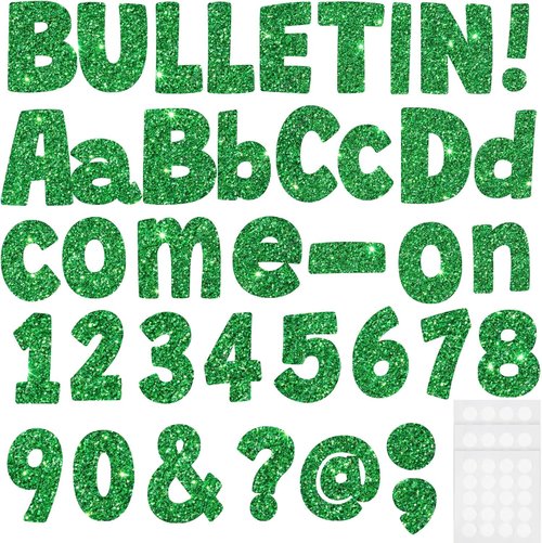 Glitter Bulletin Board Letters by [Brand Name] - 225 Pcs 4-Inch Alphabet & Punctuation Cutouts for Classroom Decor (Green)