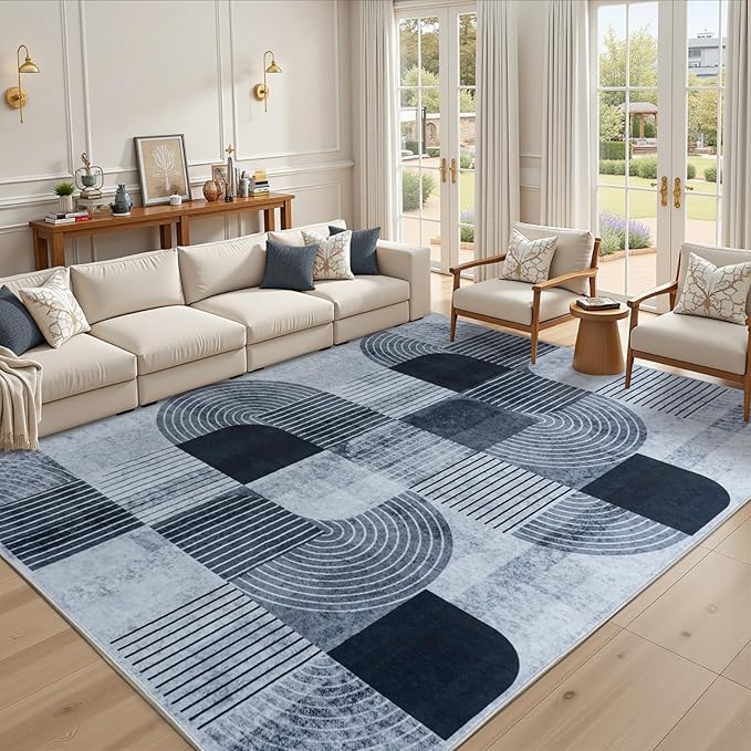 5x7ft Area Rugs for Bedroom Living Room - Soft Mid Century Modern Rug, Washable Non-Slip Grey Rug Indoor Floor Abstract Carpet for Dining Room Nursery Office Home Decor