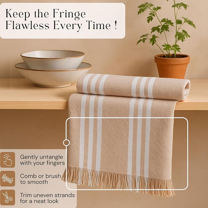 Dish Towels Multicolors 4 Pack, 16x26 Inches, Stripe Kitchen Tea Towels, Reusable Cleaning Cloths, Absorbent Drying Rags for Daily Use, Washable - Beige, Sky Blue, Light Grey, Rust
