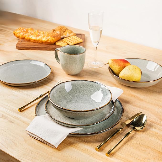 AmorArc Ceramic Dinnerware Sets,Handmade Reactive Glaze Stoneware Plates and Bowls Sets,Highly Scratch Resistant | Dishwasher & Microwave Safe Dishes Set,Service for 6 (24pc)