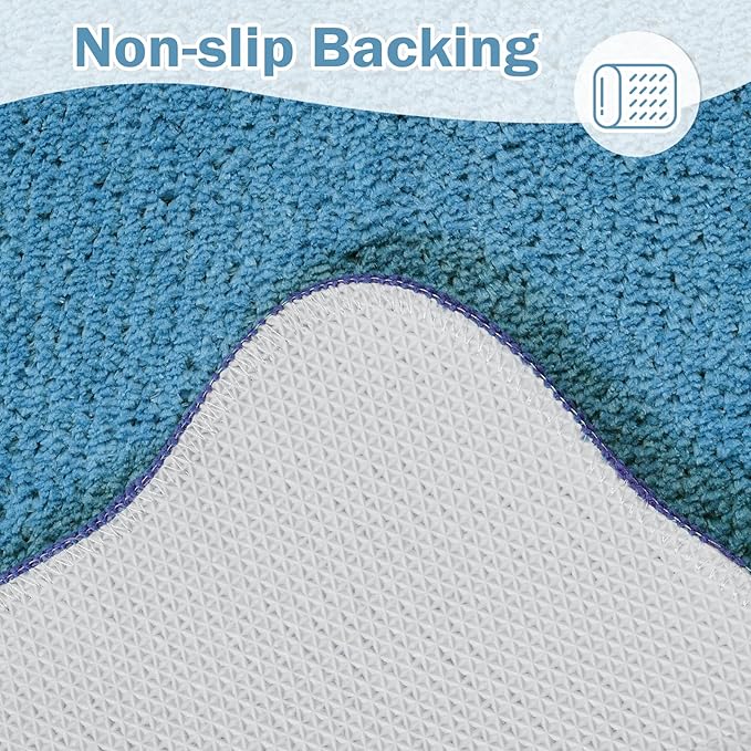Uphome Bathroom Runner Rug, 24x60 Large Absorbent Cute Blue Bath Mat Non Slip Washable, Soft Scalloped Irregular Plush Microfiber Bath Runner for Floor, Bathtub, Sink