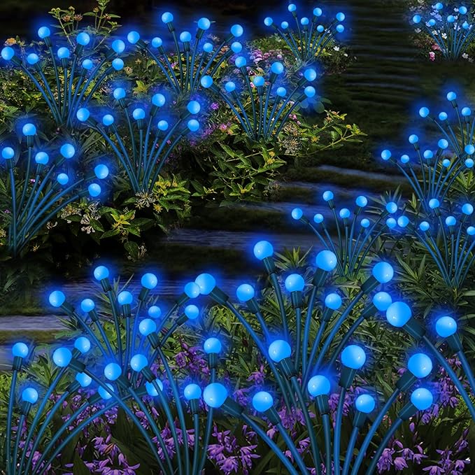 Kohlrabi Solar Garden Lights Outdoor, 2 Pack 20 LED Solar Blue Firefly Lights Waterproof, Sway by Wind, Swaying Light for Yard Patio Backyard Garden Planter Flower Bed Pathway Outdoor Decoration
