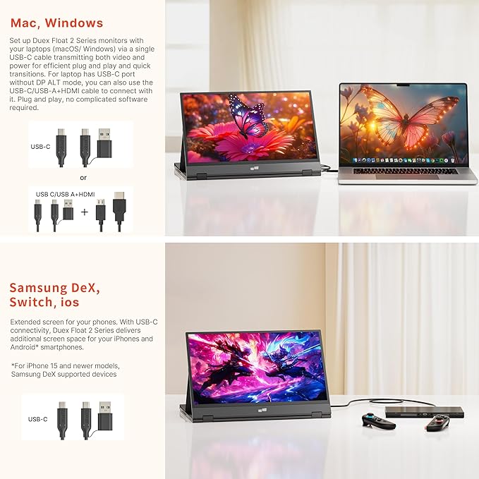 Portable Monitor - Mobile Pixels Duex Float 2.0 Pro 16-inch 2.5K Laptop Monitors, New Stacked Monitor for 15-16-inch Laptops. Built-in Dual Speakers, USB C/HDMI, Window/Mac/PC/Android Compatible