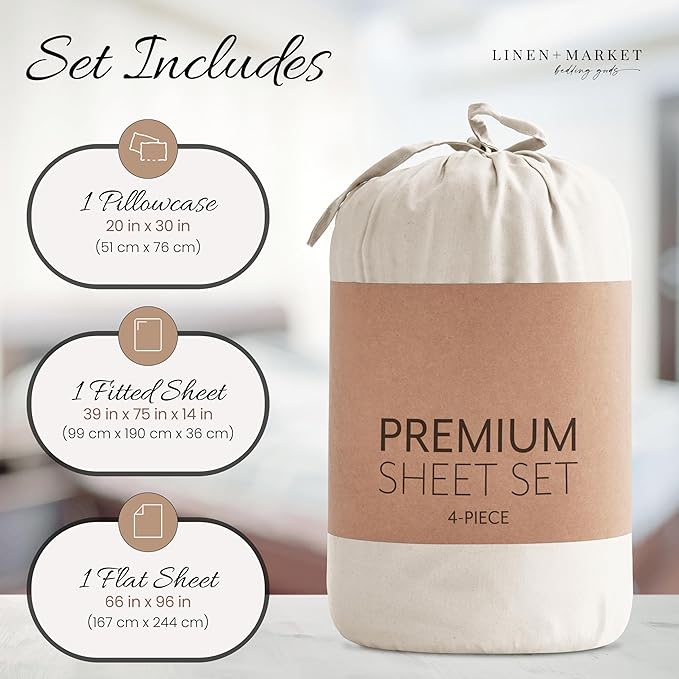 Linen Market Bed Sheets for Twin Size Bed (Ivory) - Sleep Better Than Ever with These Soft and Cooling Twin Sheets - Deep Pocket Fits 16" Thick Beds - 3 Piece Twin Sheet Set