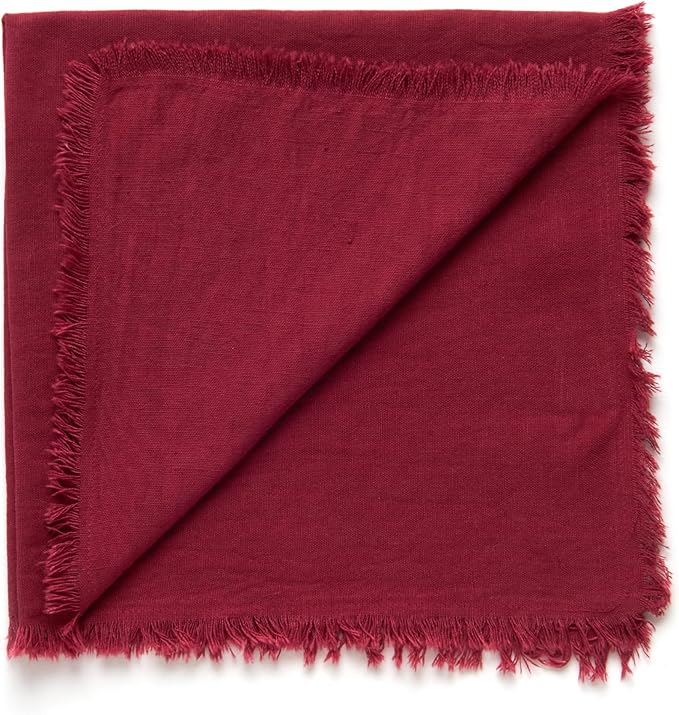 ACCENTHOME Burgundy Cotton Linen Napkin Set of 12 18x18 inch Dinner Napkins - Washable Soft Premium Reusable Perfect Fall Thanksgiving Table Napkins for Family Dinners Christmas & Everyday Use