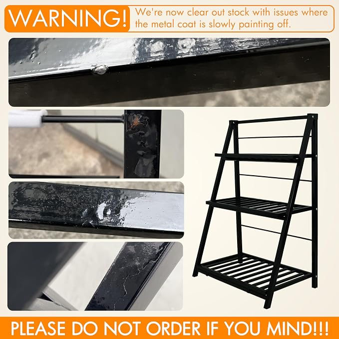 Gardzen Heavy Duty 3 Tier Metal Plant Stand, Flower Display Rack & Planter Shelf Holder for Indoor Outdoor Use, Clearance – Partial Coating Peels