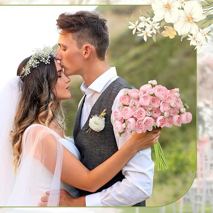 Ranunculus Artificial Flower,18 Pcs Pink Faux Silk Mini Peony Flowers Fake Peonies Wedding Flowers DIY Bouquet for Centerpieces Arrangements Bridal Shower Decorations (Pink)
