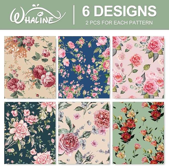 Whaline 12 Sheet Floral Wrapping Paper Vintage Flower Gift Wrap Paper Retro Decorative Art paper for Spring Wedding Baby Shower Birthday DIY Crafts Gift Packing, 19.7 x 27.6 Inch, Folded Flat