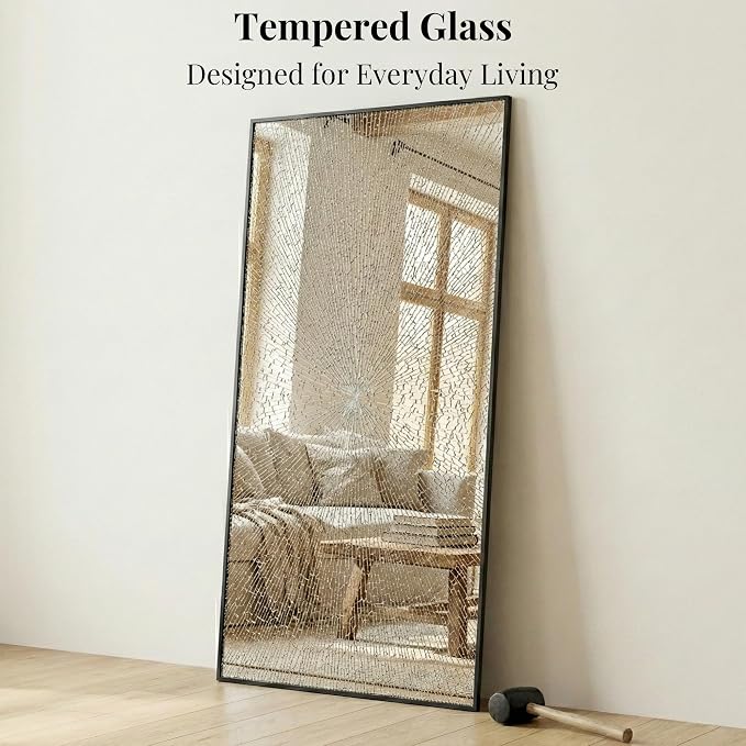 60"x30" Black Landscape Bathroom Mirror for 60-72 inch Double Vanity, Shatterproof Tempered Glass, Narrow Metal Frame, Ultra-Flush