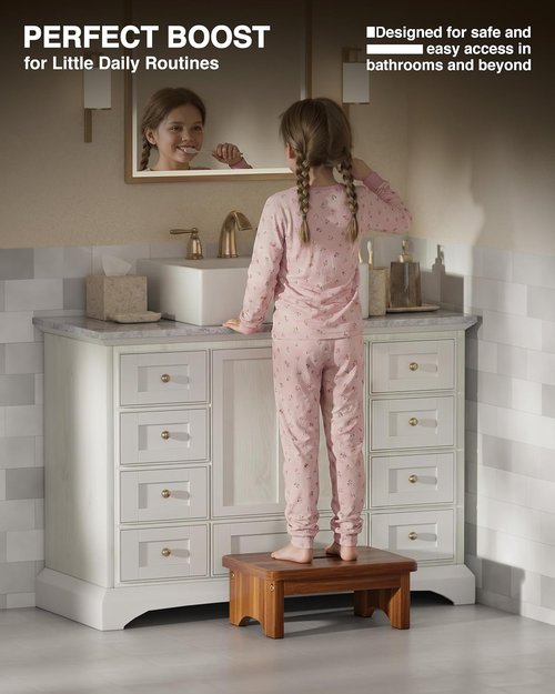 FANATU Wooden Step Stool - Heavy-Duty 6.5'' Portable Support with 550 Lbs Capacity | Non-Slip Design for Kitchen & Bedroom