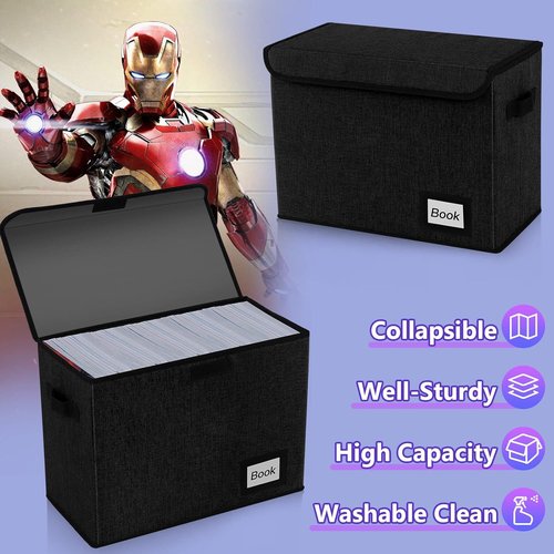 Comic Book Storage Box - Heavy Duty Organizer for 160-180 Comics | 2 Pack, Collapsible, 15.8” x 7.8” x 11.8” (Black)
