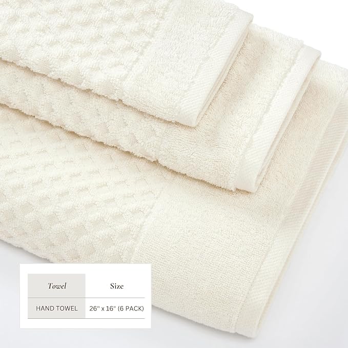 Great Bay Home Hand Towels - 100% Cotton 6 Pack 26x16 Hand Towel Set - Absorbent, Durable, Quick-Dry Towels for Bathroom (Ivory)