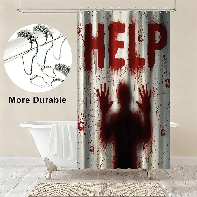 Halloween Shower Curtain Help Me Shower Curtains for Bathroom Waterproof Fabric Bath Curtain Decor with Hooks