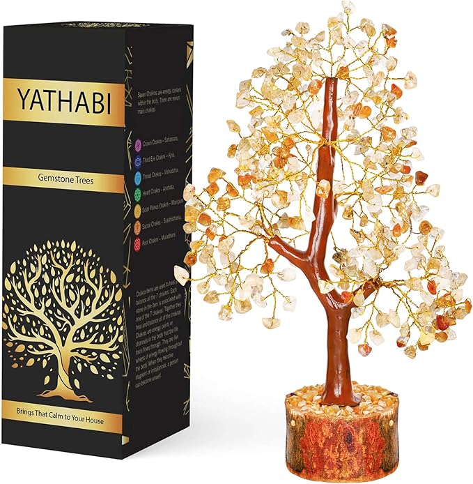 YATHABI Citrine - Crystal Tree - Gemstone - Feng Shui Money Tree - Tree of Life Decor - Spiritual Gift - Natural Crystal Decor - Bonsai Tree - Chakra Stone - Good Luck Charm