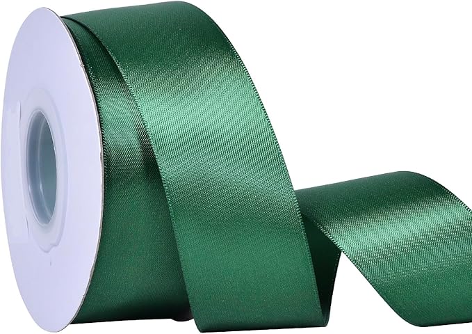 YAMA Forest Green Double Faced Satin Ribbon, 1 1/2 Inch 25 Yards, Great for Crafts Bows Flower Bouquet Wedding Home Decor Gift Wrapping