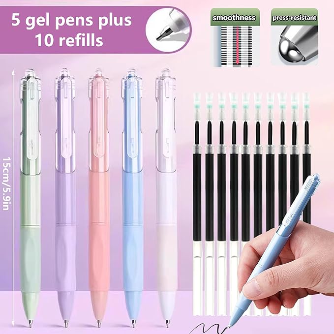 Ristpal 42 PCS Aesthetic School Supplies with Large Pencil Case, 12 Marker Pens with box, 5 Black Ink Gel Pens, 6 Mechanical Pencils Set, Sticky Notes, Complete Essentials Stationery Kit for Students