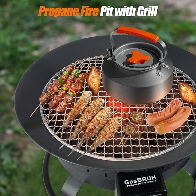 GasBRUH 19″ Outdoor Portable Propane Fire Pit with Grill Grate, Cover&Carry Kit,Fireplace,60,000 BTU Camping Propane Firepit,Portable Gas Fire Pit for Outside Patio,Camping,RV,Smokeless Gas Firebowl