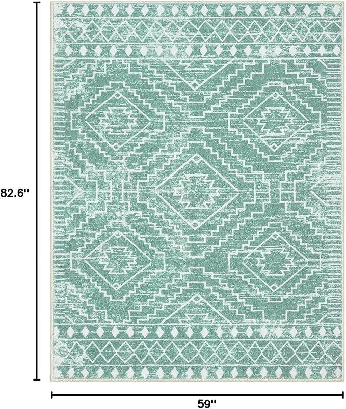 Wonnitar Moroccan Sage Green Area Rugs 5x7, Washable Rugs Non-Slip Soft Large Rug for Bedroom, Non-Shedding Farmhouse Stain Resistant Floor Carpet for Bedside Playroom Dining Room (Mint Green,5'x7')