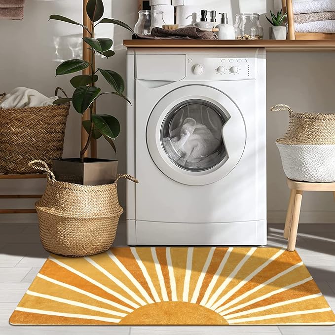 Lahome Washable Sun Boho Runner Rug: 2'x4' Non-Slip Distressed Sun Print for Hallways, Entryways, Laundry, Kitchen, Bedroom, Bathroom & Nursery