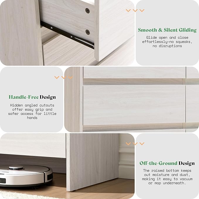 AMERLIFE 6 Drawer Dresser for Bedroom, 49" Wide Modern Chest of Storage Drawers with Rounded Corners, Anti-Tip Kit, Wood Cabinet Organizer for Closet, Living Room, Nursery, Easy Assembly, White