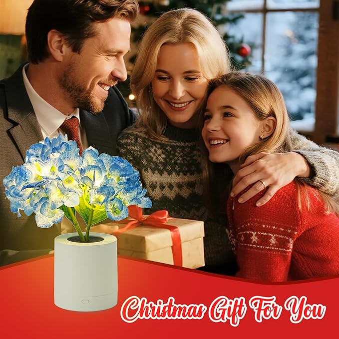 WSYEAR Blue Artificial Hydrangea LED Flower Lamp -Christmas Birthday Gifts for Women, Artificial Hydrangea Flower Table Lamp Decor for Bedroom Bar Coffee Shop Wedding