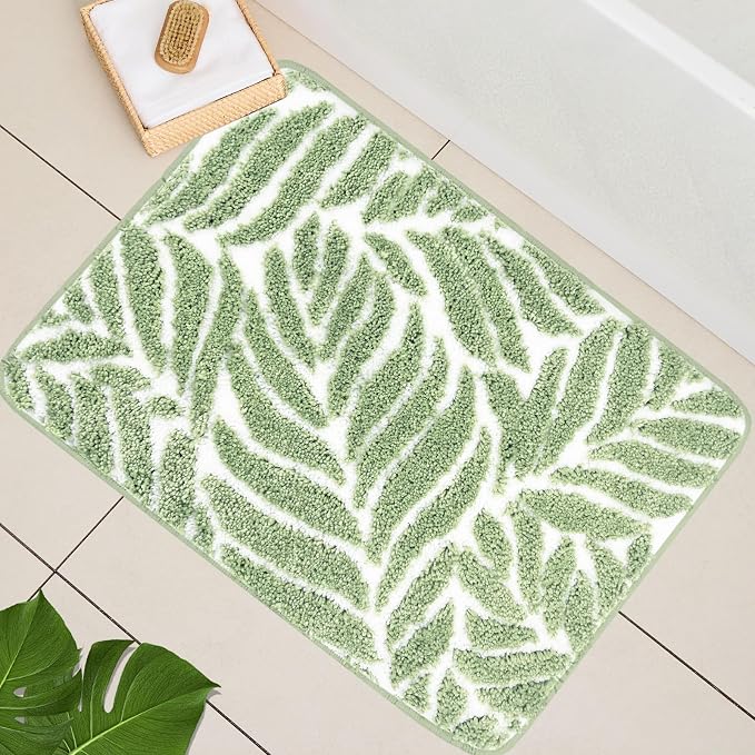 Sage Green Bathroom Rugs - Small Bath Mats for Bathroom Non Slip Sage Green Decor Water Absorbent Bath Rugs for Sink Bathtub Leaf Green Rug 20" x 32"