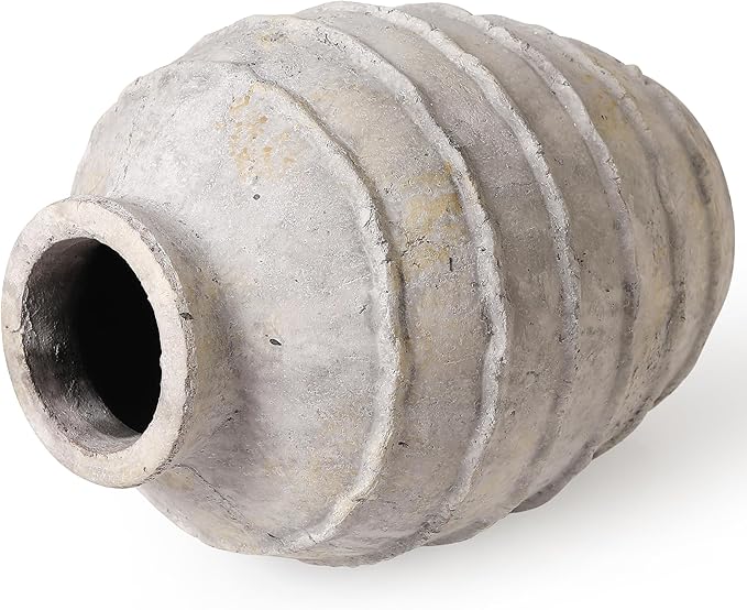 Kokrose Terracotta Vase, White Grey Rustic Farmhouse Decor, Vintage Large Pottery Clay Vase, Ceramic Flower Vases for Centerpieces, Table Top Fireplace Mantel Decor