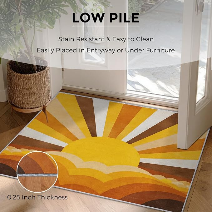 Boho Sun Rugs for Home Decor, 3x5 ft, Abstract Sunburst Retro Area Rugs for Living Room, Soft Non Slip Washable Mid Century Modern Carpet Bedroom Decorations Dt-Ghf-69