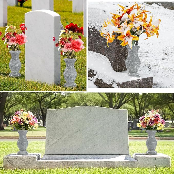 Cemetery Vase, Memorial Flower Vases Flowers Holders with Draining Holes for Home Tabletop, Cemetery Flowers, Memorial Grave Headstone Decorations (2Pcs, 9.8 inches)
