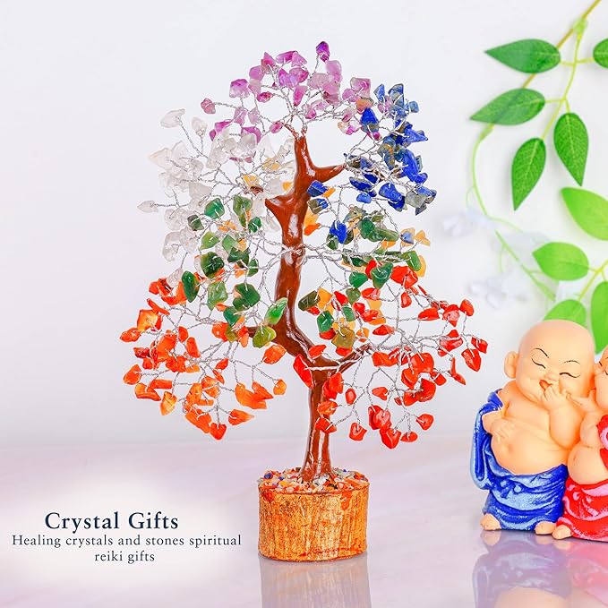 YATHABI Seven Chakra Crystal Tree for Positive Energy - Feng Shui Tree of Life Decor - Good Luck Gifts - Crystals and Stones - Spiritual Items - Housewarming Gifts for Women