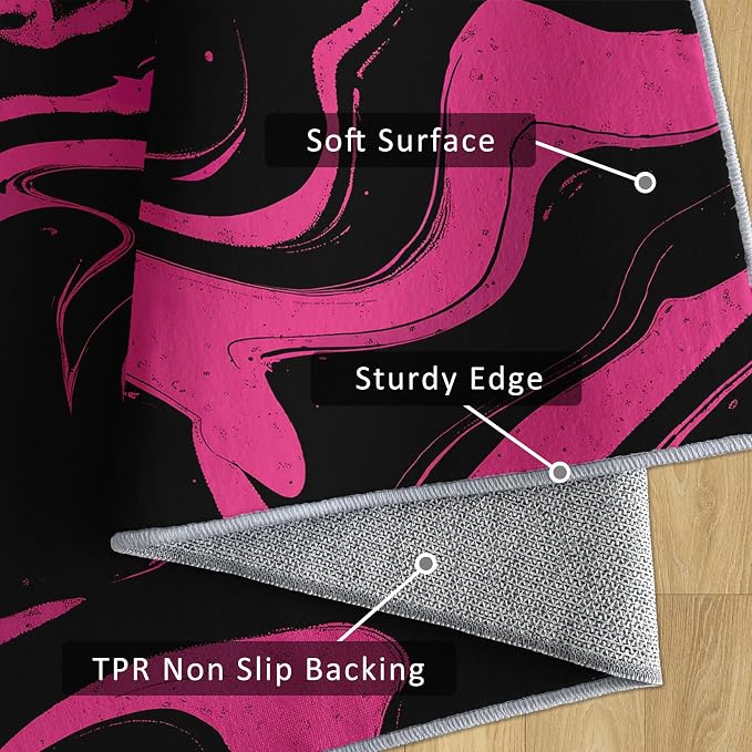 70s Rug 5x7 Retro Black Pink Abstract Hippie Pattern Area Rugs for Living Room, Bedroom, 70s Home Decor Accessories Indoor Carpet, Non Slip & Machine Washable, GD0386