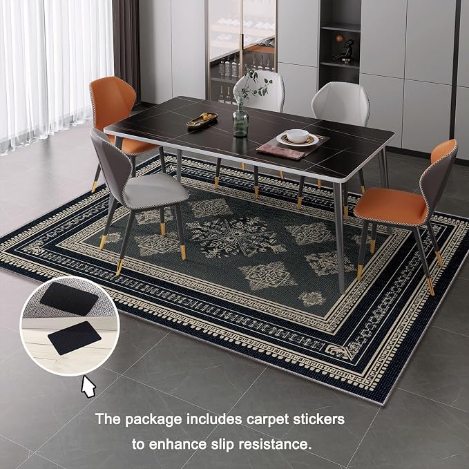 Area Rugs for Living Room, 2x3 Washable Rug Grey Soft Low Pile Non-Slip Carpet Stain Resistant Carpets for Bedroom Dining Room Farmhouse Nursery, Classical Patterned Geometric