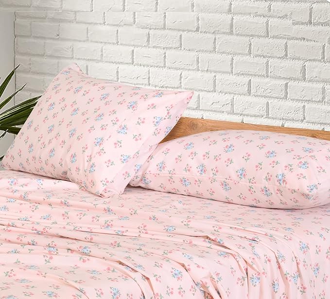 RUVANTI 100% Cotton Full Size Bed Sheets, 4 Pieces, Soft & Breathable Percale Weave Bedding, Deep Pocket 16", Hotel Standard, Crisp Cool Feel, Durable, Perfect Sheet Set Floral, Spring On