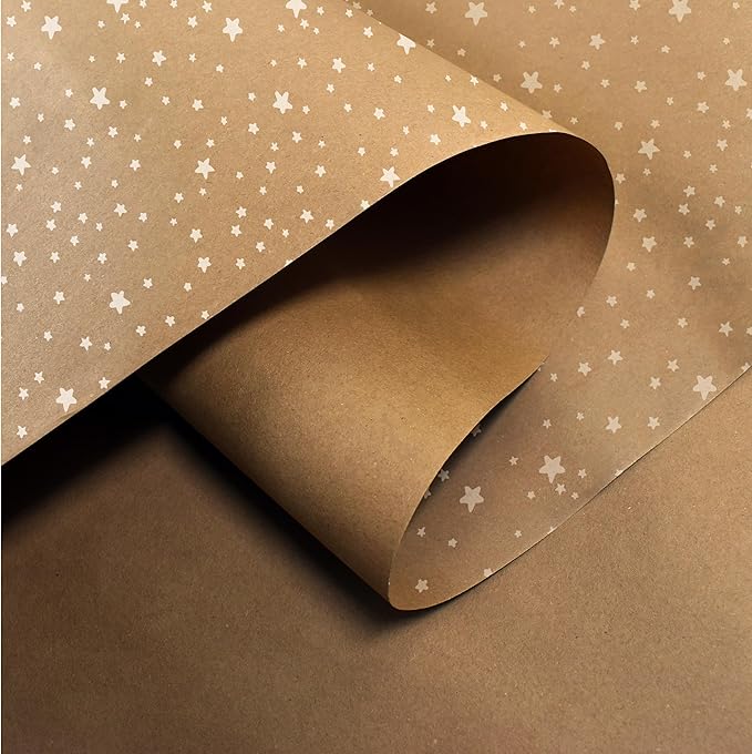 volila Brown Paper Roll 17.5 inch x 50 feet - Stars Kraft Paper Roll for Gift Wrapping Flower Boquet Craft Supplies - Brown Wrapping Paper for Moving Packing Paper