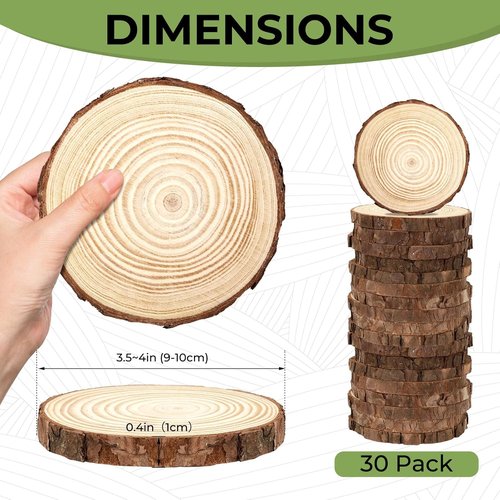 FSWCCK Unfinished Wood Slices - 30 Pack Rustic 3.5-4 Inch Round Wooden Circles for DIY Crafts & Decor