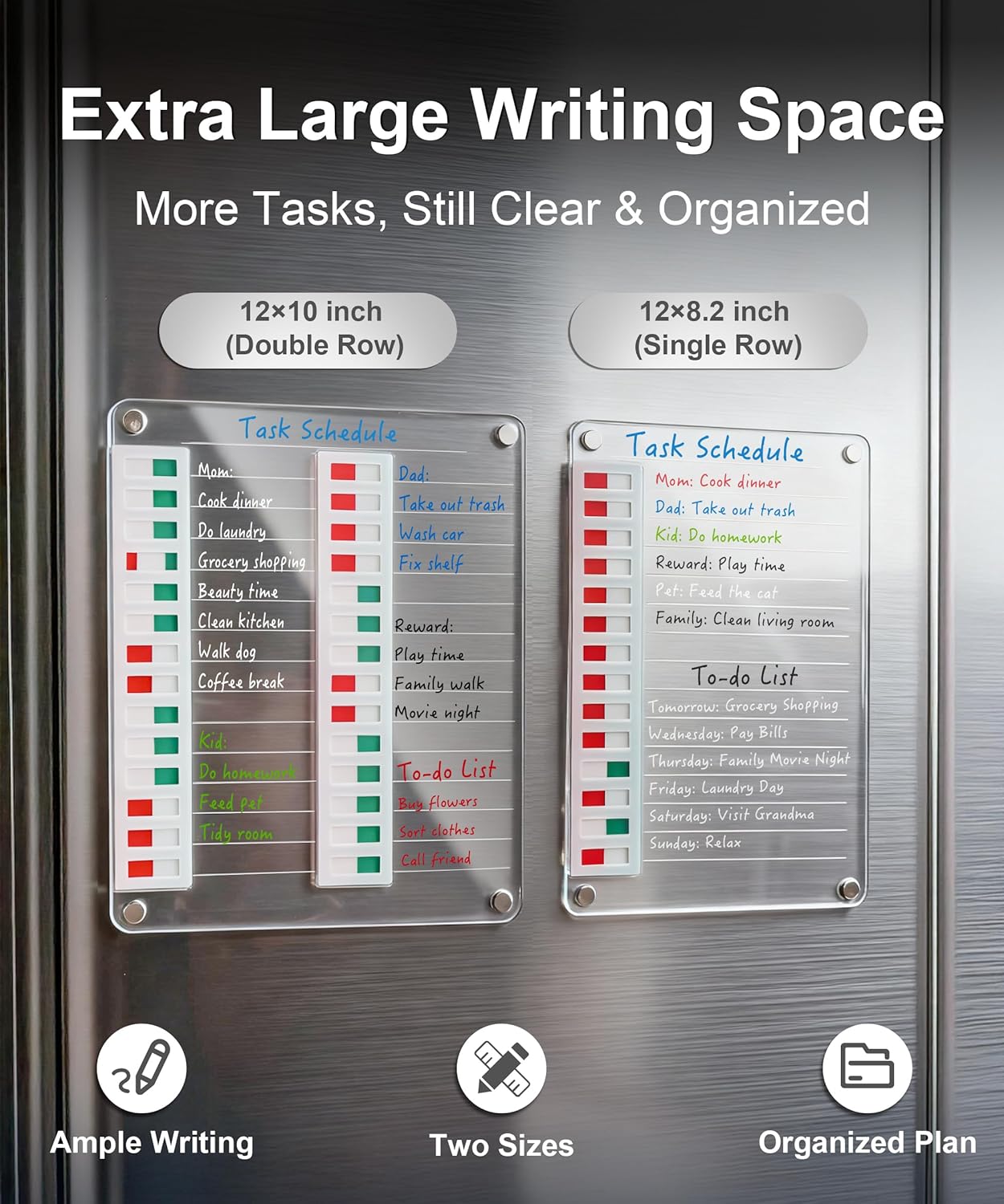 Skiennix Magnetic Acrylic Dry Erase Board - Reusable Fridge To-Do List | 12" x 10" Clear Chore Chart with 5 Markers