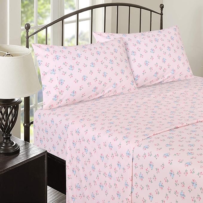 RUVANTI 100% Cotton Full Size Bed Sheets, 4 Pieces, Soft & Breathable Percale Weave Bedding, Deep Pocket 16", Hotel Standard, Crisp Cool Feel, Durable, Perfect Sheet Set Floral, Spring On